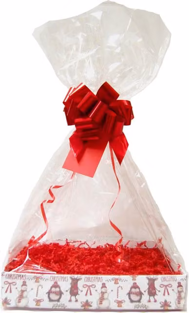 Hampabox Christmas Gift Basket Kit with Santa and Snowman Theme and Red Accessories, W: 35 cm, D: 24 cm, H: 8 cm, Red