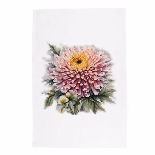 Purely Home Floral Chrysanthemum Watercolour Garden Tea Towel in Multicolour and White, W: 67 cm, H: 45 cm