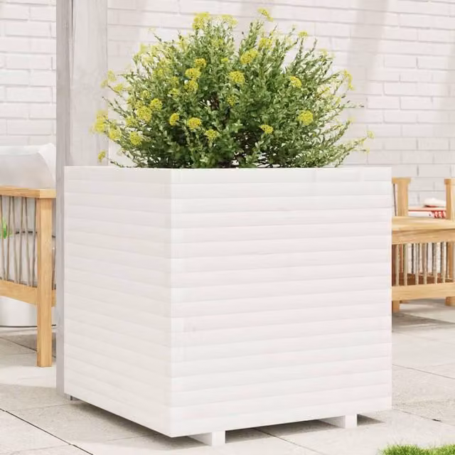Berkfield Home White Rustic Solid Wood Pine Garden Planter W/D/H: 70 x 70 x 72 cm