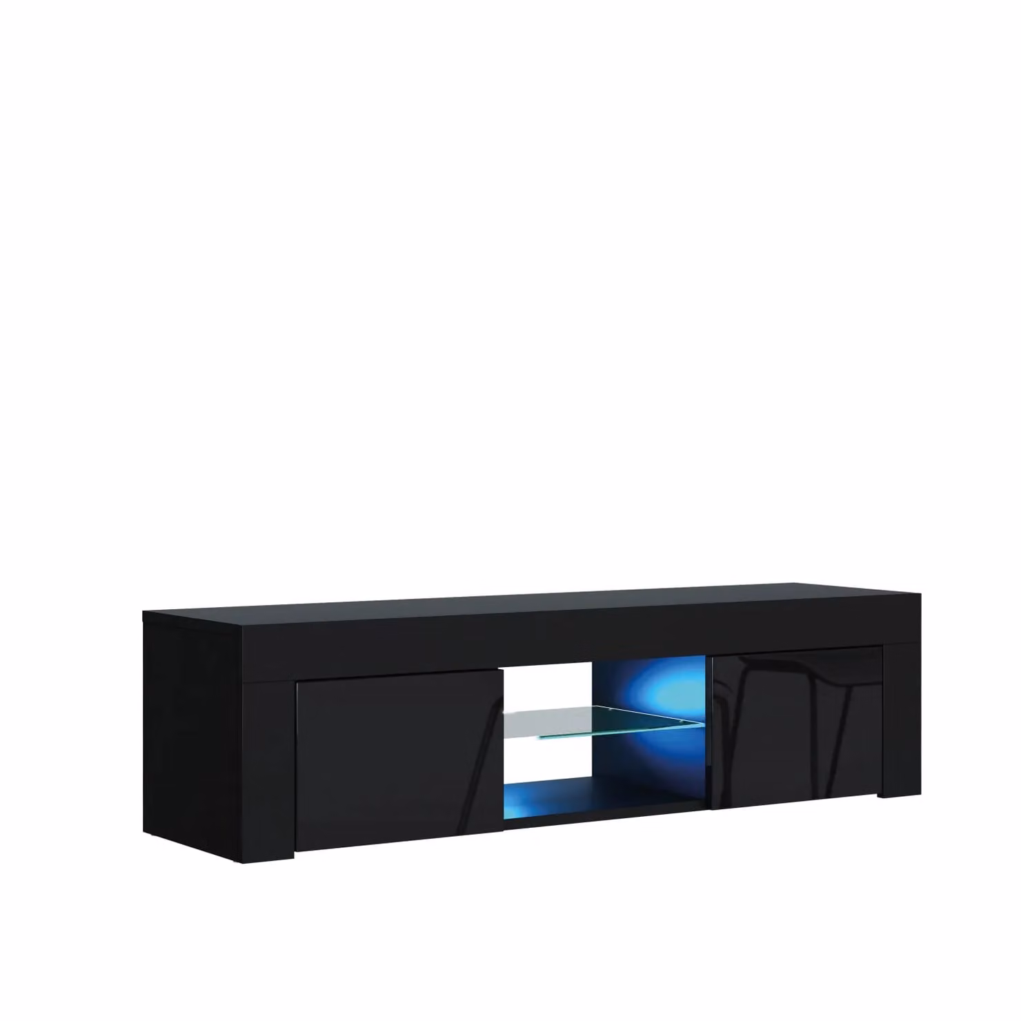 Mex Furniture LTD Modern Glossy Black TV Unit with LED Lights, W: 130 cm, D: 35 cm, H: 35 cm – 2