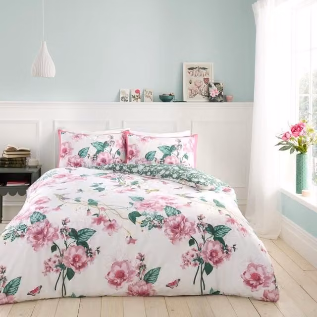 GAVENO CAVAILIA Floral Single Duvet Cover Set in Pink and Green, W/D/H: 135 x 200 cm with 50 x 75 cm Pillowcase