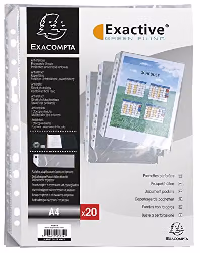 Exacompta 20 Transparent A4 Punched Pockets with Bevelled Corners