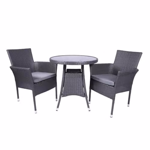 Royalcraft Malaga 3 Piece Round Bistro Set in Grey Rattan and Metal with Glass Top – 2