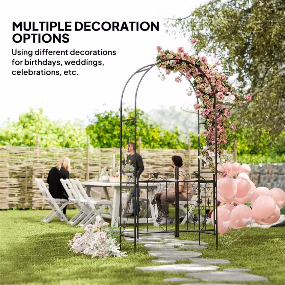 SPETLEK Black Steel Garden Arch with Double Gate for Climbing Plants, H 217 cm x W 100 cm x D 15 cm – 4