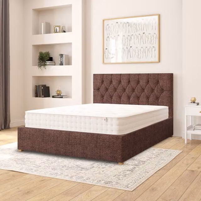 Aspire Olivier Upholstered Fabric Ottoman Storage Bed in Brown Yorkshire Knit Fabric, W/D/H: 140 x 200 cm