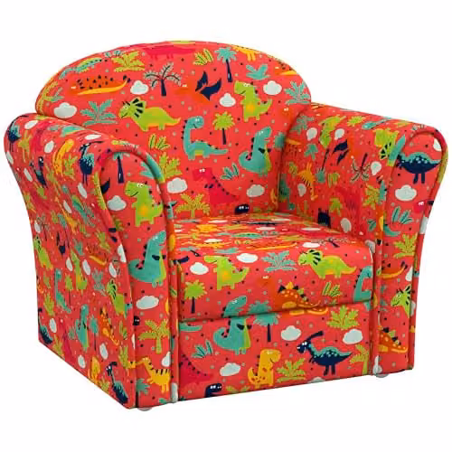 AIYAPLAY Kids Dinosaur Armchair with Wooden Frame, Red, W: 44.0 cm, D: 50.0 cm, H: 39.0 cm – 1
