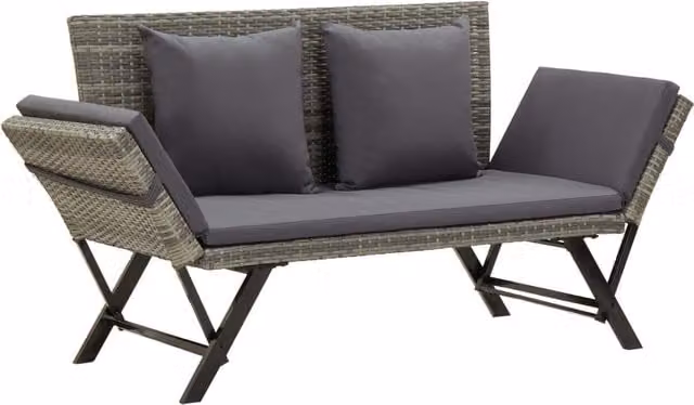 Berkfield Home Grey Poly Rattan Garden Bench with Cushions, Width: 176 cm