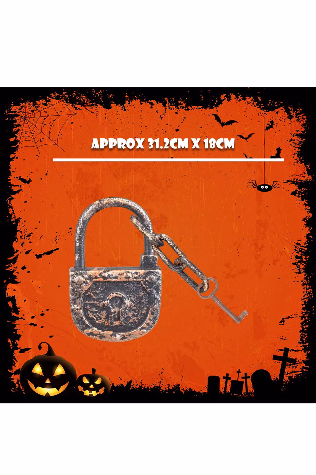 VFM e-Store Antique Gold Halloween Decoration Lock, Chain and Key Set – 2