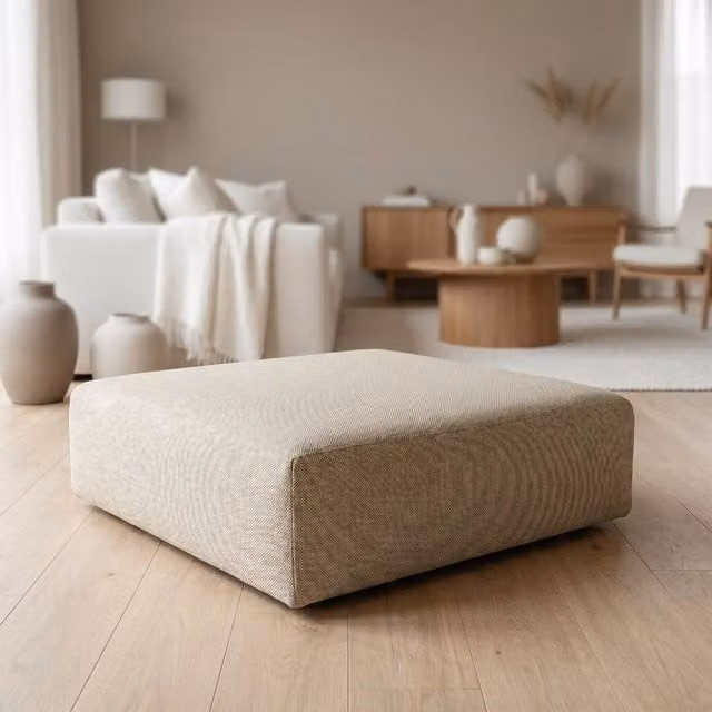 Abakus Direct Tokyo Cube Footstool in Anthracite Grey and Beige Basket Weave Fabric