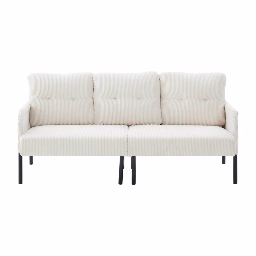 Direct Wicker Oversized Corduroy Loveseat Double-Seater Couch with Side Pockets in Beige – 2