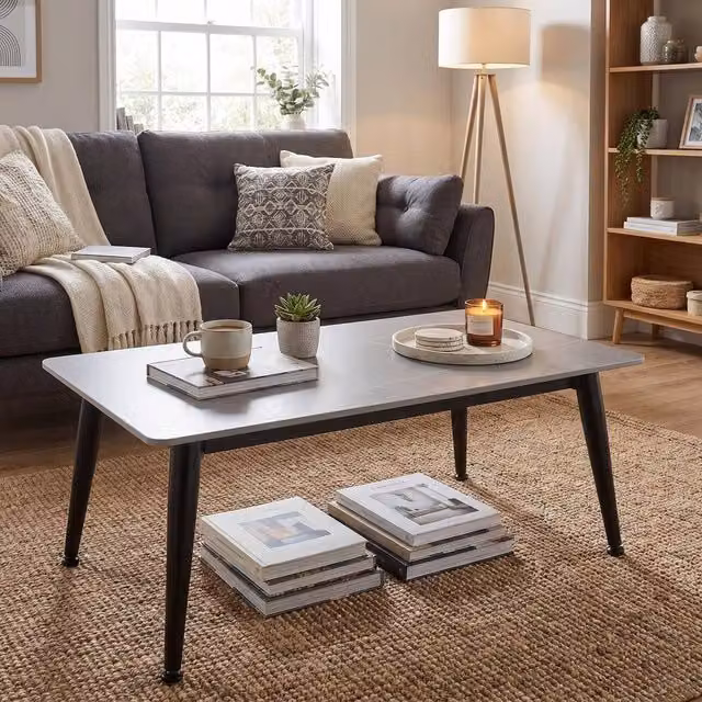 FWStyle Monaco Rectangular Coffee Table in Grey Sintered Stone and Metal, W: 100 cm, D: 60 cm, H: 40 cm – 1