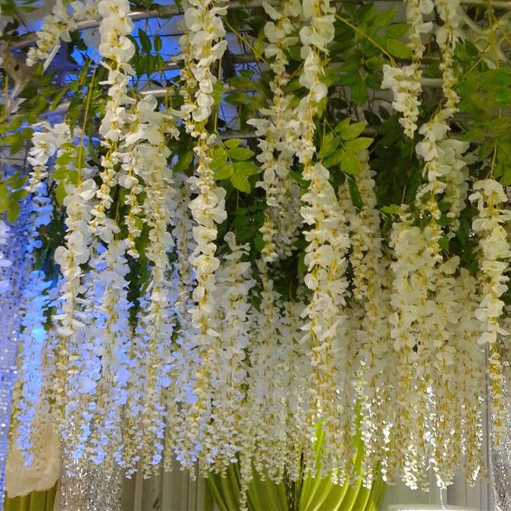 SPETLEK 12 Pack White Artificial Hanging Wisteria Silk Flowers – 3