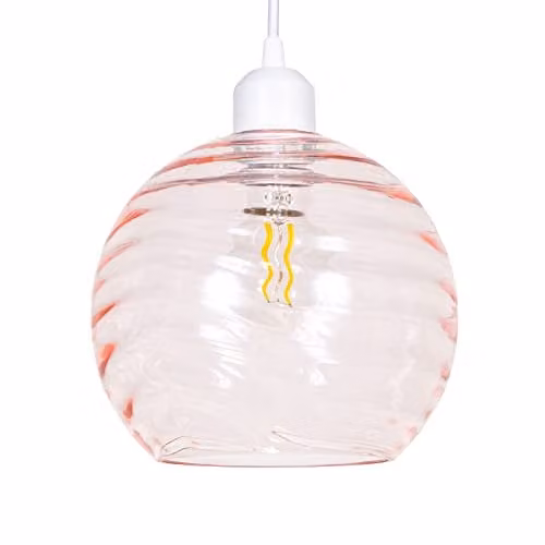 Happy Homewares Modern Circular Ribbed Glass Pendant Lamp Shade in Pink, Diameter: 20 cm