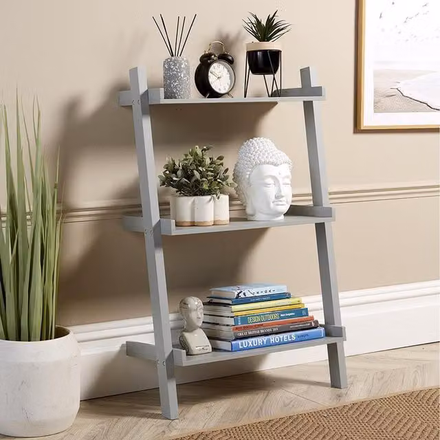 Home Source 3-Tier Ladder Shelf Storage Unit in Grey