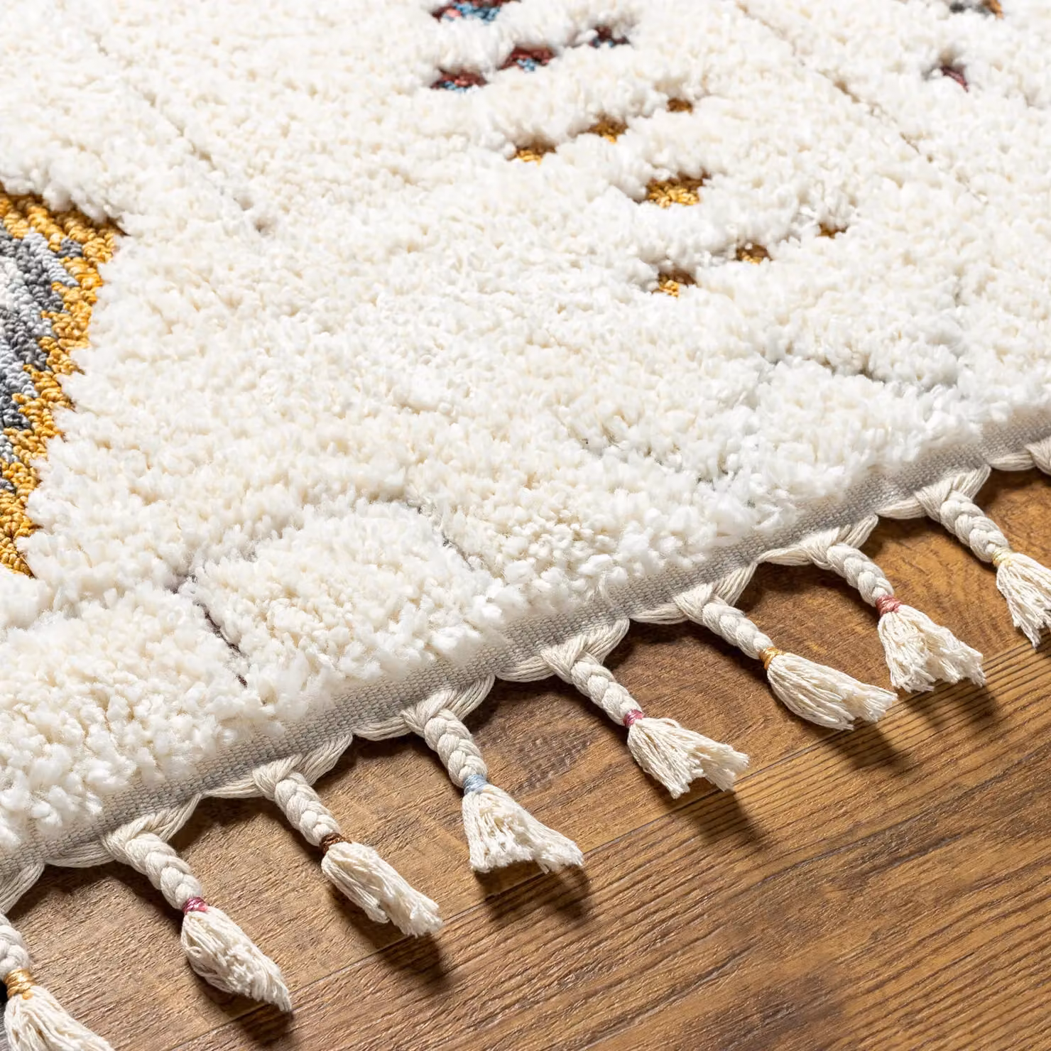 Livabliss Lofty-Shaggy Vintage Boho Plush Soft Pile Rug in Ivory, Orange and Blue, W: 200 cm, D: 275 cm – 3