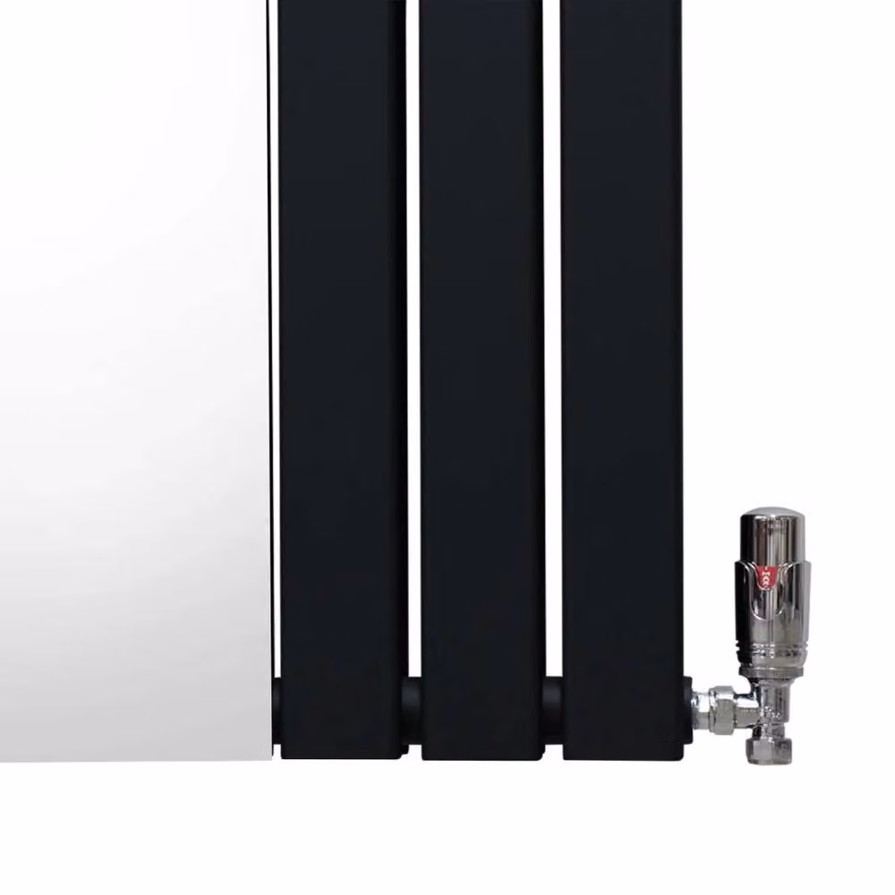 Monstershop Flat Mirror Radiator and Valves in Black, W: 180 cm, H: 42.5 cm – 5