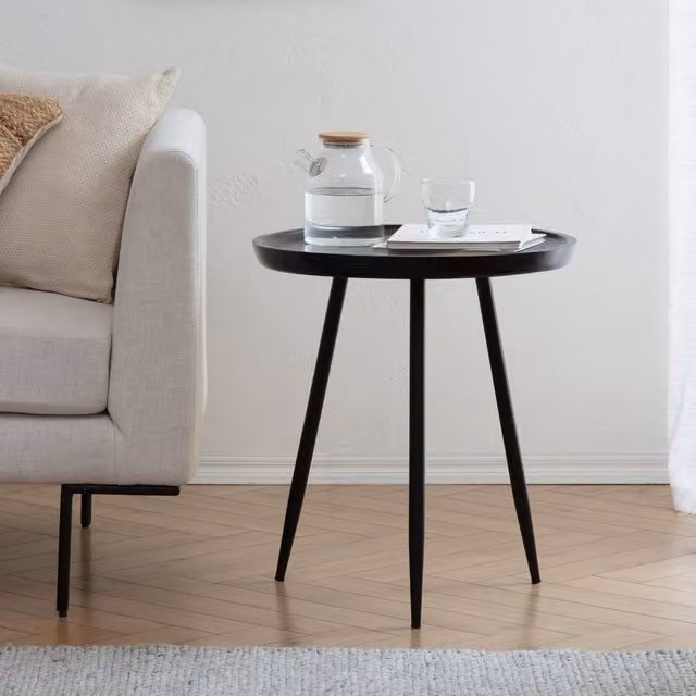 Chervey Classic Round Mango Wood Side Table in Black