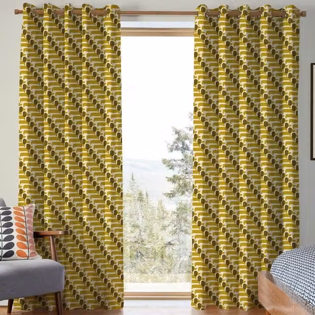 Orla Kiely Dog Show Made to Measure Blackout Cotton Curtain in Yellow