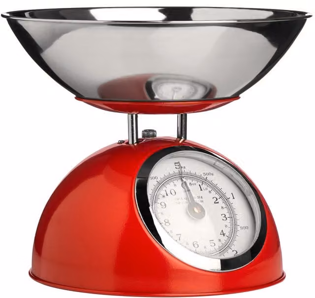 Orsina Premium Retro Style Manual Kitchen Scale, 5kg Capacity, Red and Silver