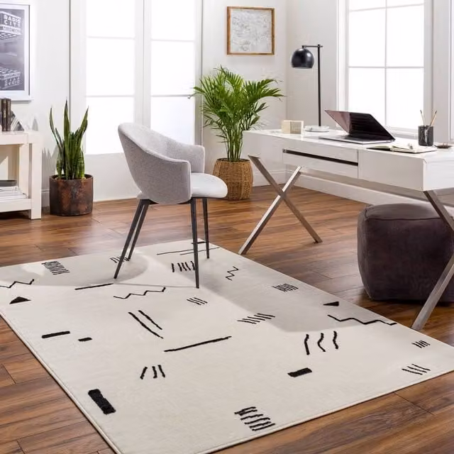Livabliss Pisa Modern Geometric Rug in Off-White and Black, W: 150 cm, D: 210 cm – 1