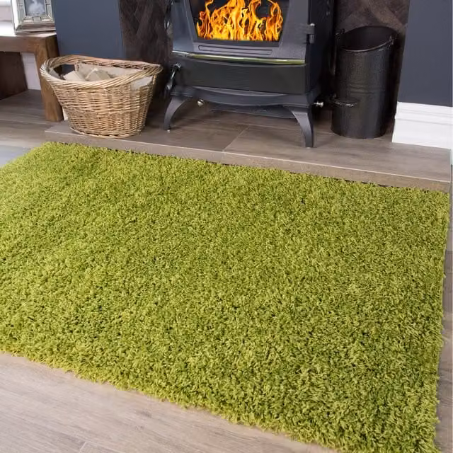 The Rug House Soft Shaggy Modern Rectangular Area Rug in Green, W: 150 cm, D: 80 cm