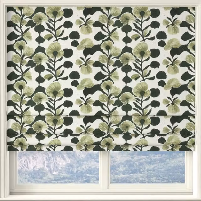 Linda Barker Evergreen Floral Woven Blackout Roman Blind in Green