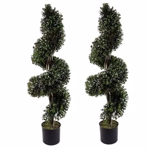 Leaf Design UK Green Spiral Artificial Topiary Tree Pair, H 120 cm x W 40 cm x D 40 cm