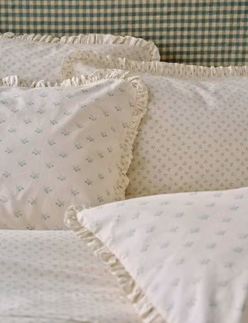 Piglet In Bed Martha 2 Pack Washed Cotton Pillowcases in Green Floral Mix