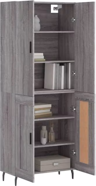 Berkfield Home Grey Sonoma Highboard with Hinged Doors and Internal Shelves, W/D/H: 69.5 x 34 x 180 cm – 1
