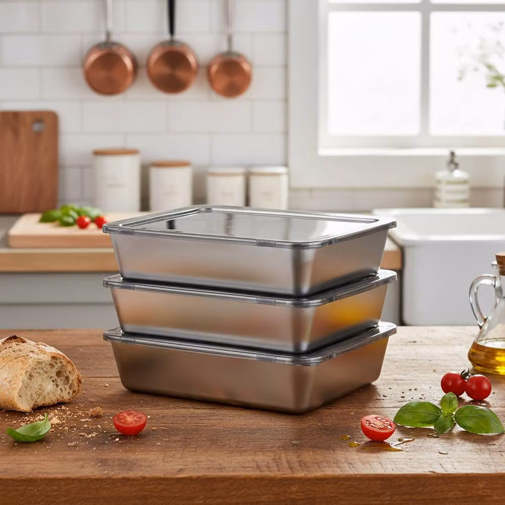 Living and Home 5-Piece Stainless Steel Rectangular Food Storage Container Set with Leakproof PP Lids in Silver – 6