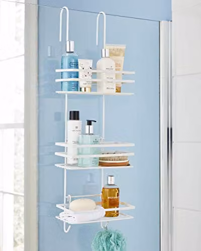 House of Home 3 Tier Over Door Hanging Shower Caddy Organiser, White Rust-Proof Nano-Coated Steel
