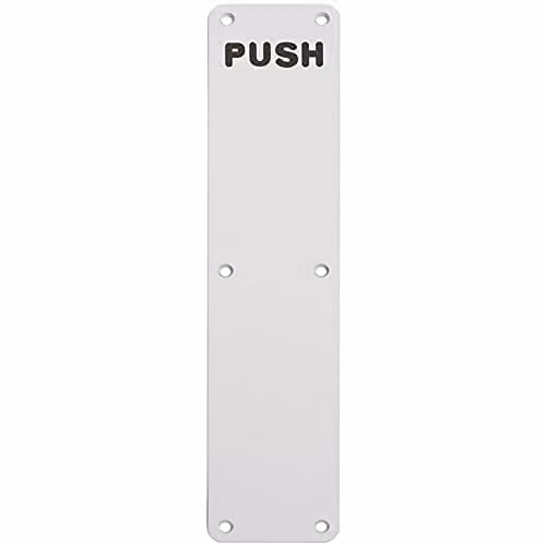 Loops Push Engraved Door Finger Plate in Brushed Silver Aluminium, W: 35.0 cm, H: 7.5 cm