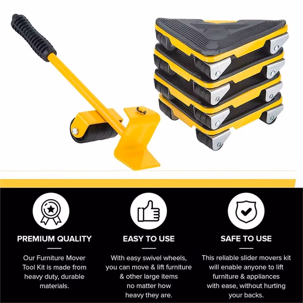 Nordara Heavy Duty Furniture Lifter Slider Mover Tool Set, Yellow, W: 52 cm, L: 1000 cm – 3