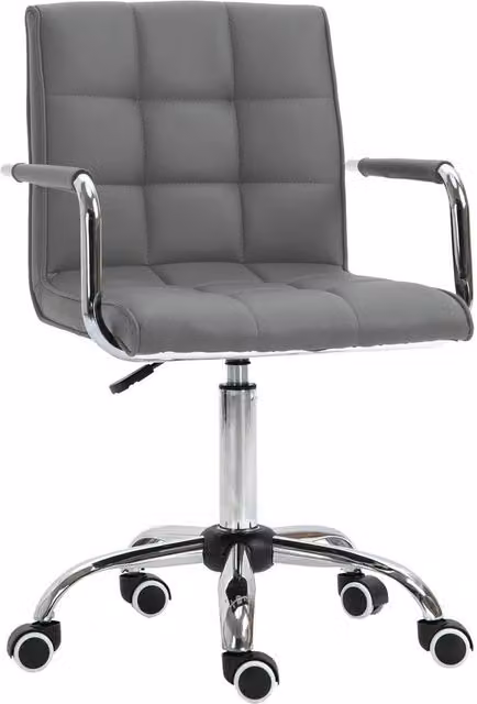 PAWNORA Grey Mid Back Swivel Office Chair with Armrests