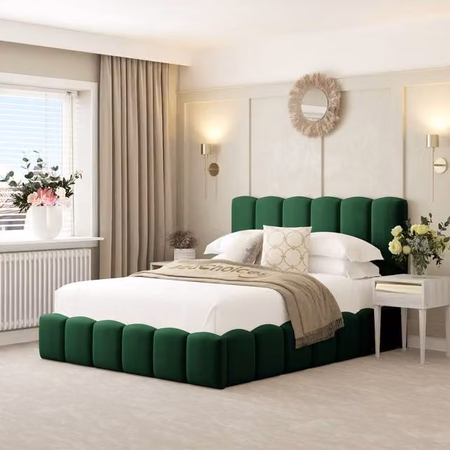 Bed Choices Mayfair Upholstered Bubble Bed Frame in Green Velvet, Double, W/D/H: 140 x 200 cm