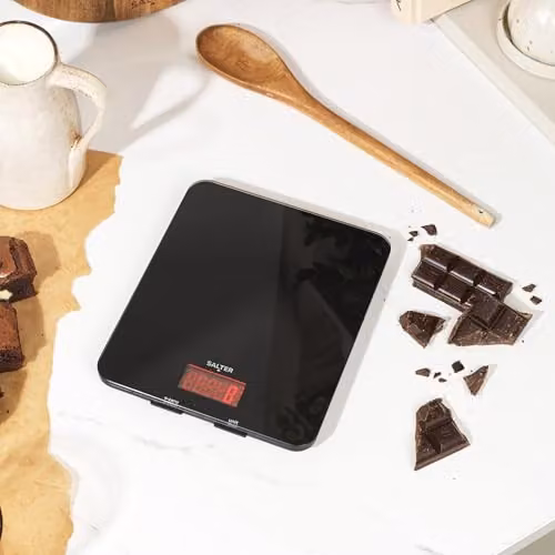 Salter Electronic Kitchen Scale with Glass Platform, 10kg Capacity, Add and Weigh Tare Function, Available in Red or Black – 4