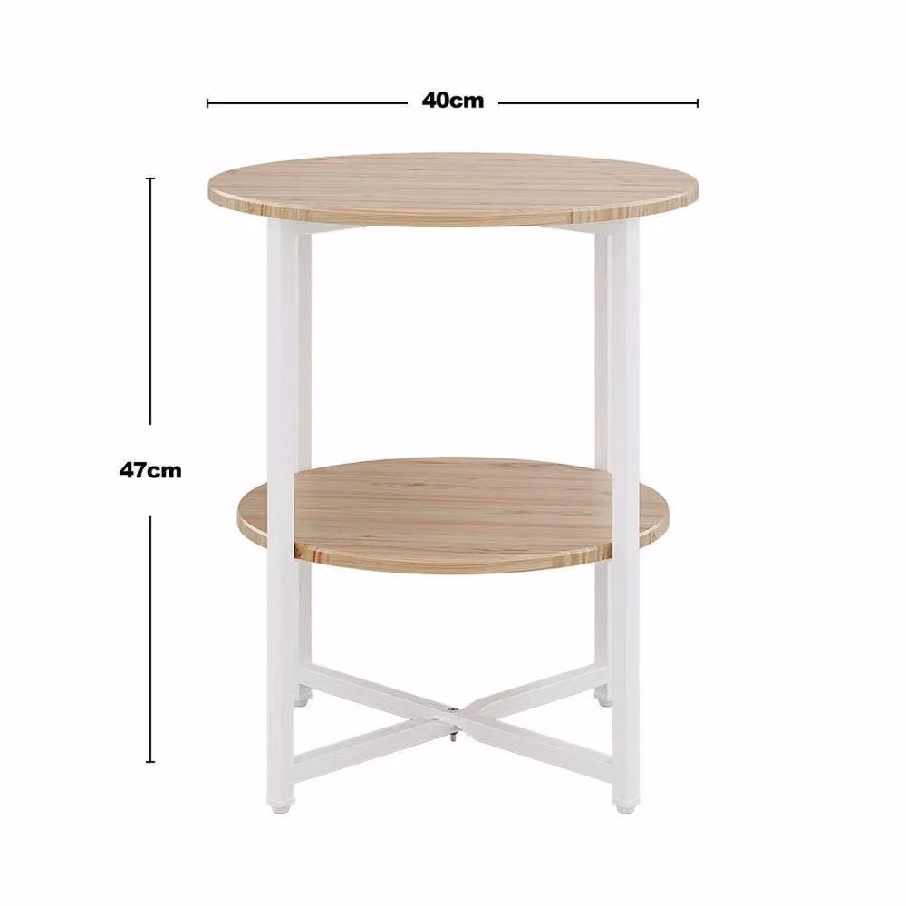 EONLION Round Small Sofa Side Table and Coffee End Table in Light Oak and White – 2