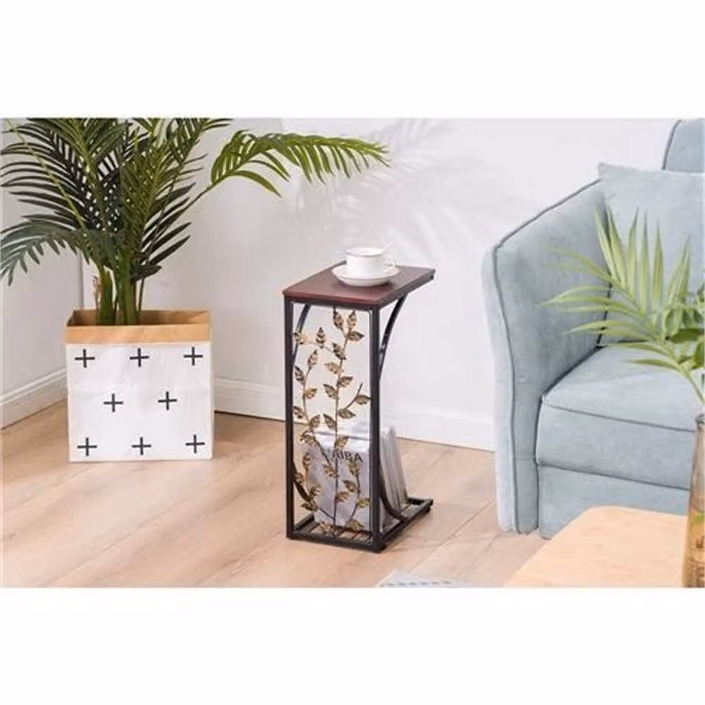 NESTLUNE C Shaped Drop Leaf Coffee and Side Table in Brown and Gold – 3