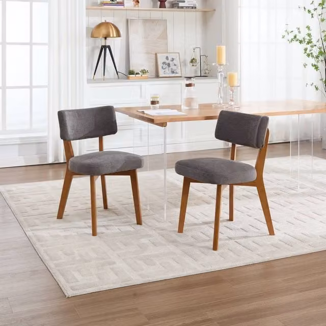 Matteo Mid-Century Modern Linen Upholstered Dining Chairs, Set of 2, Grey – 1