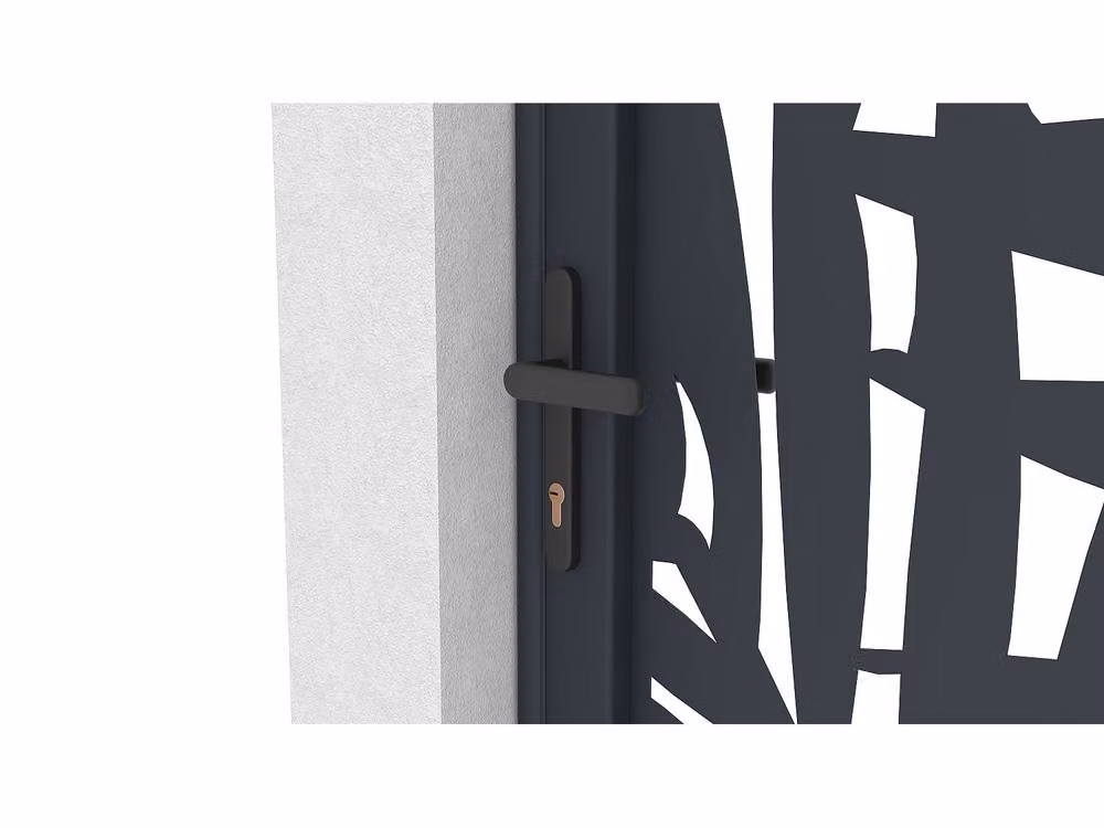 Vente-unique Laser-Cut Aluminium Single Swing Gate with Tropical Pattern in Grey, W: 103 cm, H: 181 cm – 3