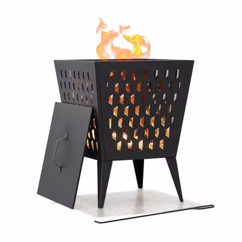 SUNJOY Black Steel Outdoor Fire Pit with Elevated Base, Cover and Poker, W: 46 cm, D: 46 cm, H: 61 cm