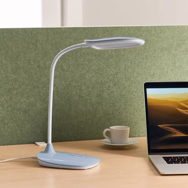 Wyld and Coco Blue Office Desk Lamp with Adjustable Arm, Dimmable Touch Control and 3 CCT Modes