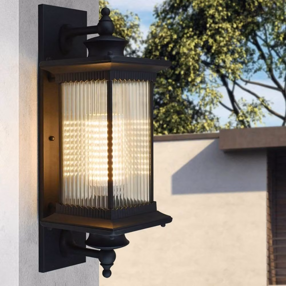 NESTLUNE Brown Metal French Country Wall Lantern with Glass and E27 Socket – 3