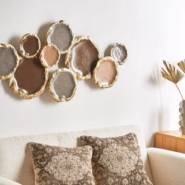 Wyld and Coco Geometric Abstract Metal Wall Sculpture in Gold and Multicolour