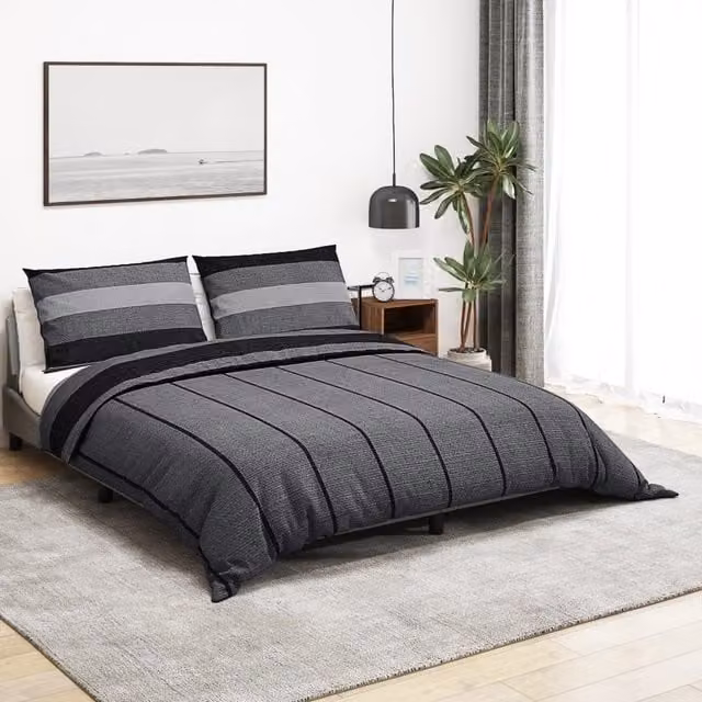 Berkfield Home Cotton Duvet Cover and Pillowcase Set in Grey, W: 240 cm, H: 220 cm – 1