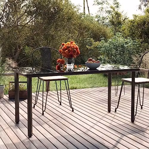 vidaXL Modern Rectangular Garden Dining Table in Black Steel and Tempered Glass, W/D/H: 160 x 80 x 74 cm – 2