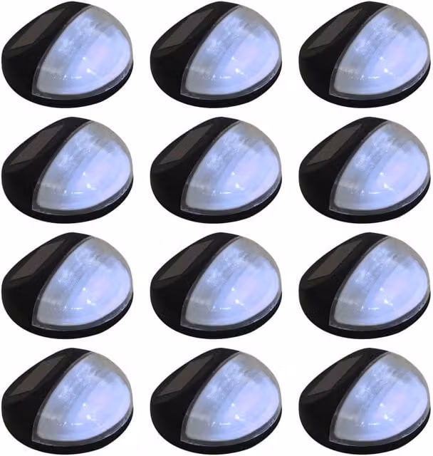Berkfield Home Set of 12 Round Solar LED Outdoor Wall Lamps in Black – 1