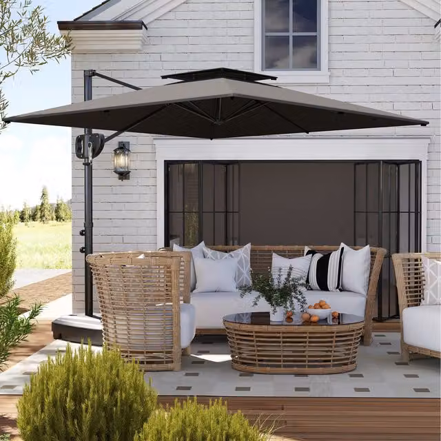 Outsunny Dark Grey Cantilever Garden Parasol with Weighted Base