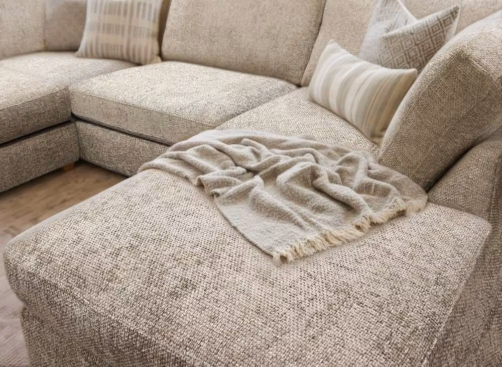 The Great Sofa Company Hyde U Shape Corner Sofa in Stone Fabric with Matching Ottoman and Scatter Cushions – 3