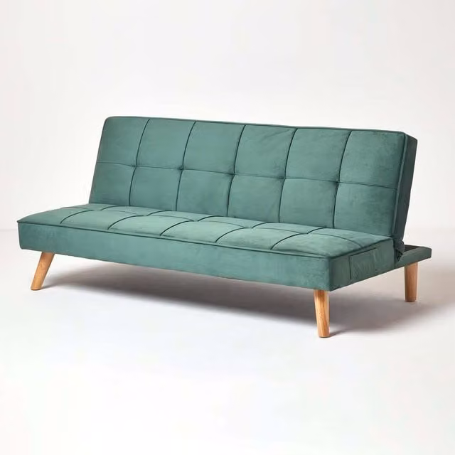 Homescapes Modern Velvet Click-Clack Sofa Bed in Green, W/D/H: 175 x 90 x 83 cm